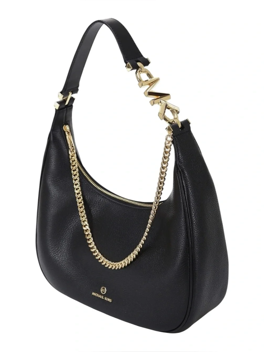 Michael Kors Black Pebbled Leather Hobo with Gold Chain Accent